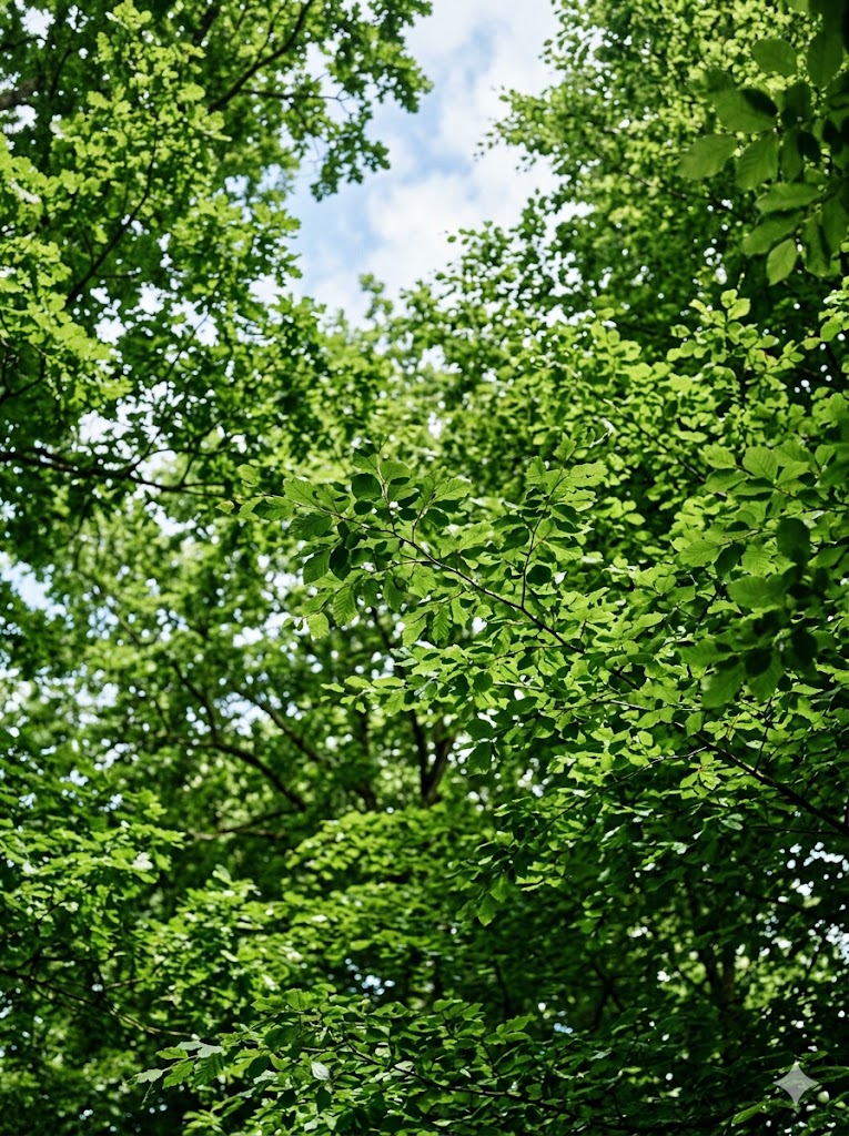 Groene boomkronen van dichtbij